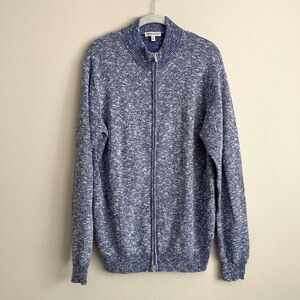 Peter Millar Mens Marled Blue Full Zip Cardigan Sweater Size Medium Luxury